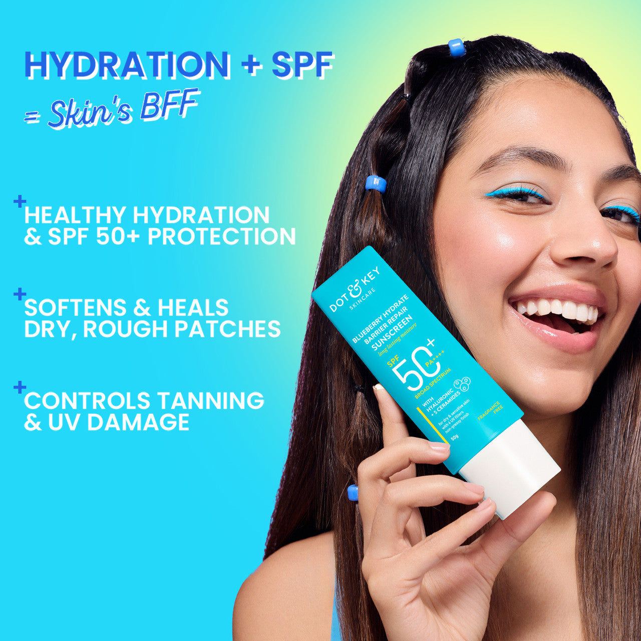 Dot & Key Sunscreen - SPF 50 PA++++ Blueberry Hydrate Barrier Repair,In-Vivo Tested, with Ceramides (30 g)