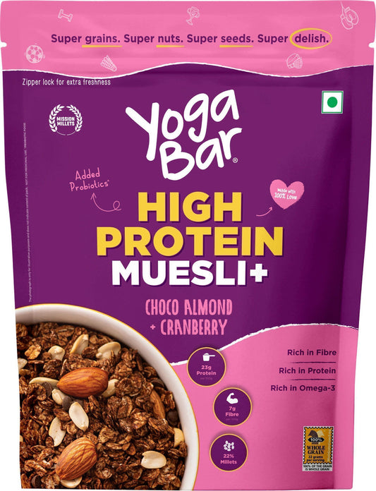 Yogabar High Protein Muesli, Choco Almond & Cranberry with Probiotics and Omega - 3 Pouch (850 g)