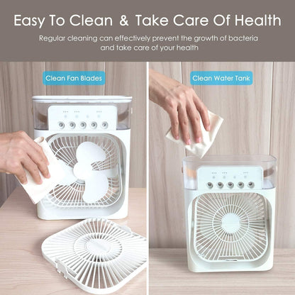 Portable Air Cooler Fan with Water Tank & USB Power - Mini Personal Evaporative Cooler with 3 Speeds, Mist Humidifier, LED Light, Quiet Cooling for Home, Office, Bedroom (MultiColor)