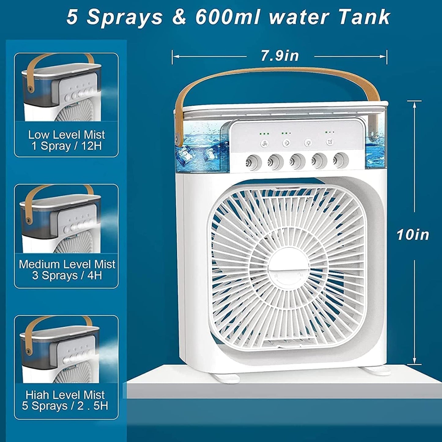 Portable Air Cooler Fan with Water Tank & USB Power - Mini Personal Evaporative Cooler with 3 Speeds, Mist Humidifier, LED Light, Quiet Cooling for Home, Office, Bedroom (MultiColor)