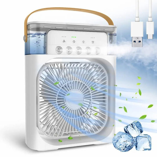 Portable Air Cooler Fan with Water Tank & USB Power - Mini Personal Evaporative Cooler with 3 Speeds, Mist Humidifier, LED Light, Quiet Cooling for Home, Office, Bedroom (MultiColor)