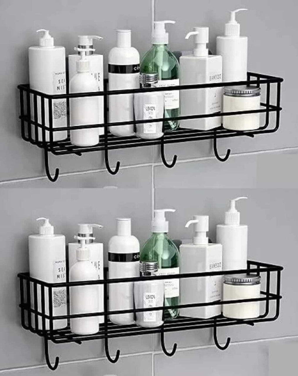 Well Set Mounted Storage Organizer for bathroom/living Hall (Pack of 2) Iron, Stainless Steel Wall Shelf (Number of Shelves - 1, Black)