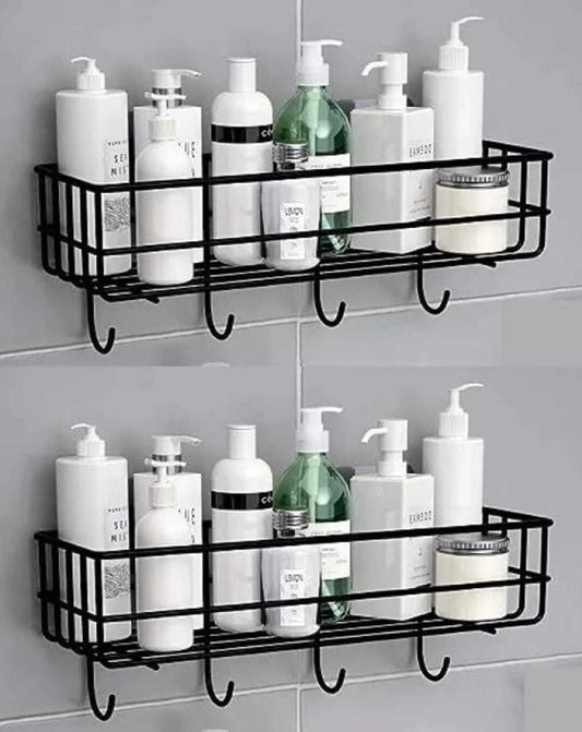 Well Set Mounted Storage Organizer for bathroom/living Hall (Pack of 2) Iron, Stainless Steel Wall Shelf (Number of Shelves - 1, Black)
