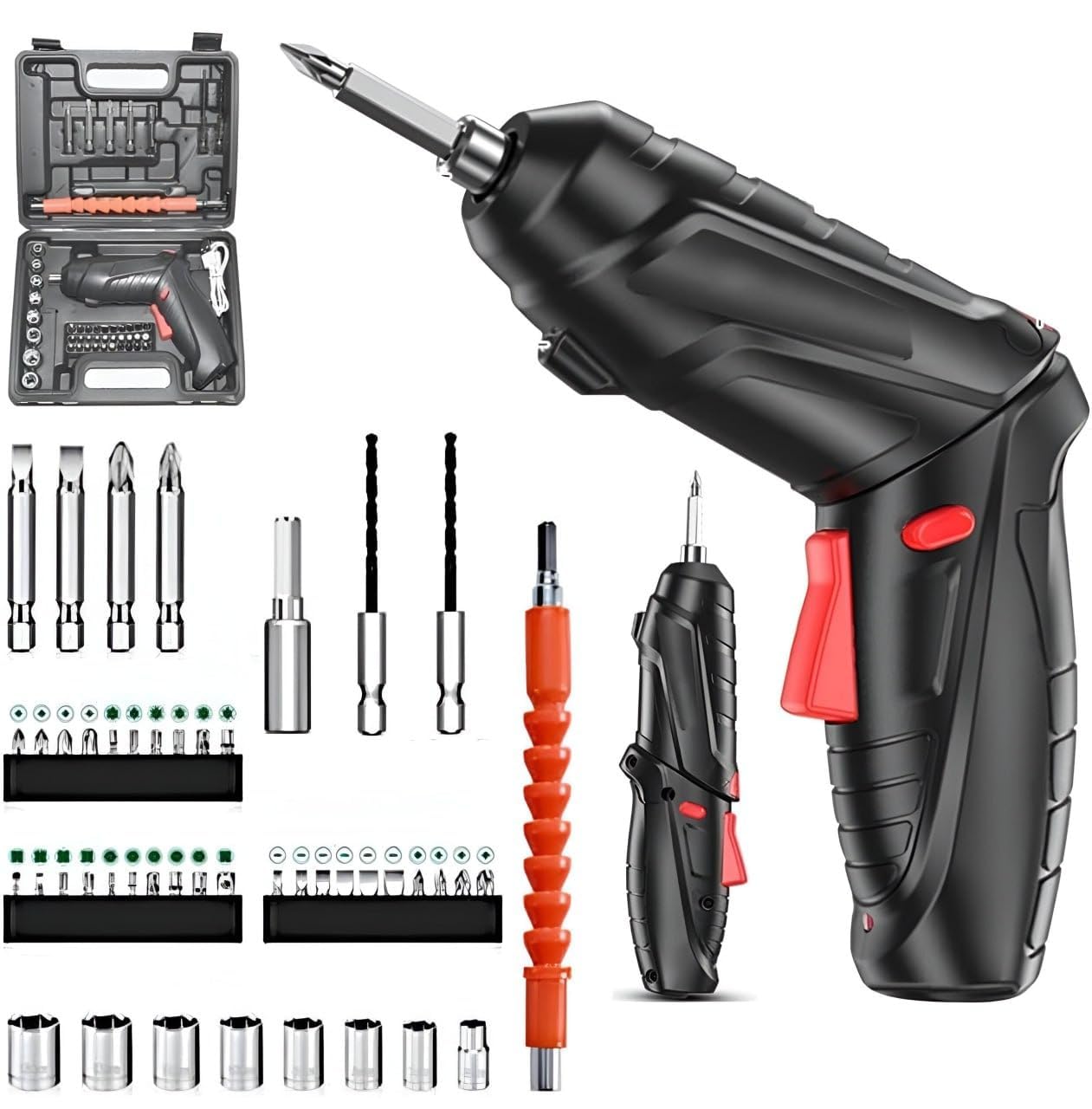 47 in 1 Cordless Electric Screwdriver Set with LED Light, Rechargeable 4.2V, Rotatable Handle, Drill Bits and Socket Set for Home DIY Repair
