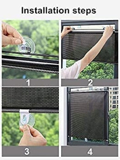 Suction Cup Roller Blind for Windows - Black Mesh UV Sunshade Curtain with Retractable Roll Up Design, Portable Blackout Window Blind for Home, Office, Balcony Privacy Shade