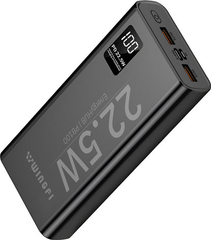 WINgFI 20000 mAh 22.5 W Compact Power Bank (Black, Lithium Polymer, Quick Charge 4.0, Power Delivery 3.0 for Mobile)