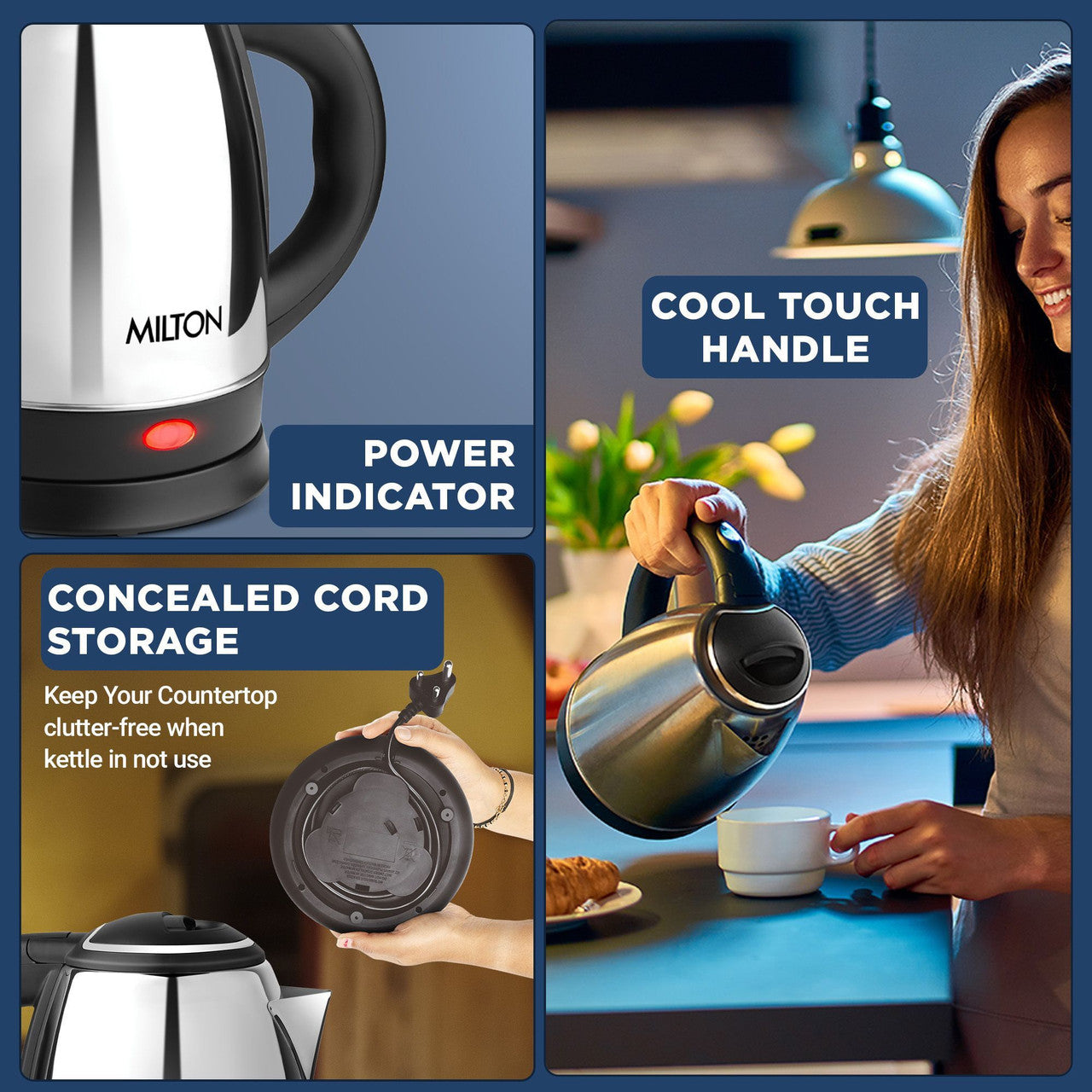 MILTON GO ELECTRO Electric Kettle (1.8 L, Silver)