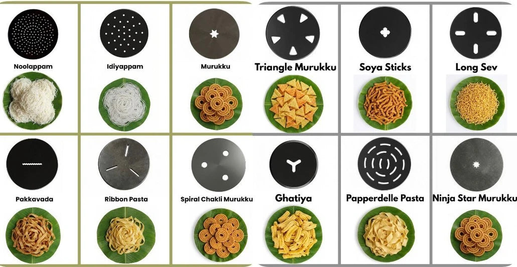 electric idiyappam/noolappam/muruke/noodles/pasta maker 12 in 1