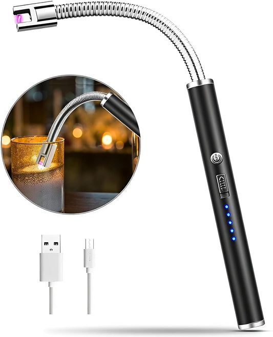 Rechargeable Electric Gas Lighter for Kitchen, Lighter for Gas Stove, Candles, Pooja, 1 Year Warranty, C-Type USB, Kitchen Tools, Multi Purpose - 360° Flexible & Windproof, Black