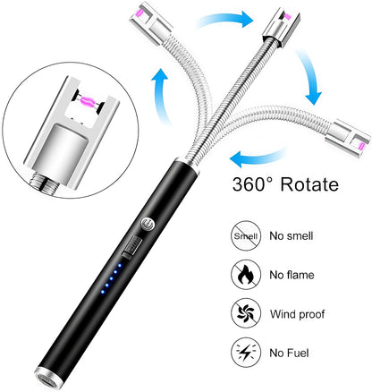 Rechargeable Electric Gas Lighter for Kitchen, Lighter for Gas Stove, Candles, Pooja, 1 Year Warranty, C-Type USB, Kitchen Tools, Multi Purpose - 360° Flexible & Windproof, Black