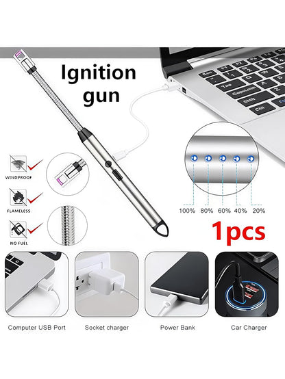 Rechargeable Electric Gas Lighter for Kitchen, Lighter for Gas Stove, Candles, Pooja, 1 Year Warranty, C-Type USB, Kitchen Tools, Multi Purpose - 360° Flexible & Windproof, Black