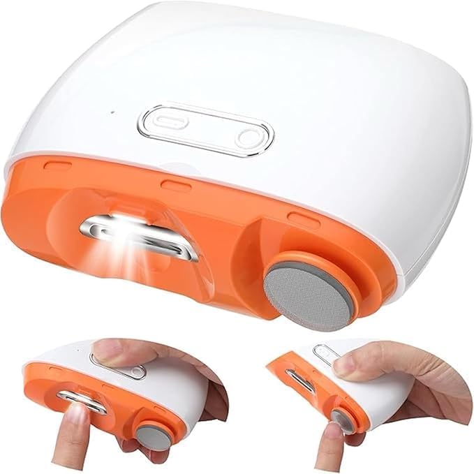Electric Nail Clipper with LED Light – USB Rechargeable 2 in 1 Automatic Nail Trimmer & Nail File with 2 Speeds – Anti-Splash Nail Cutter with Dust Bin – Tool for Baby, Kids & Adults