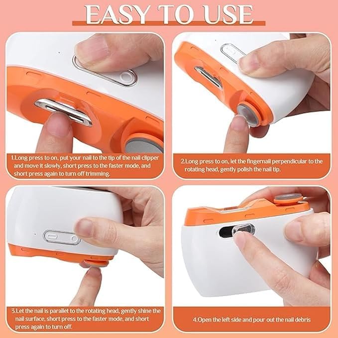 Electric Nail Clipper with LED Light – USB Rechargeable 2 in 1 Automatic Nail Trimmer & Nail File with 2 Speeds – Anti-Splash Nail Cutter with Dust Bin – Tool for Baby, Kids & Adults