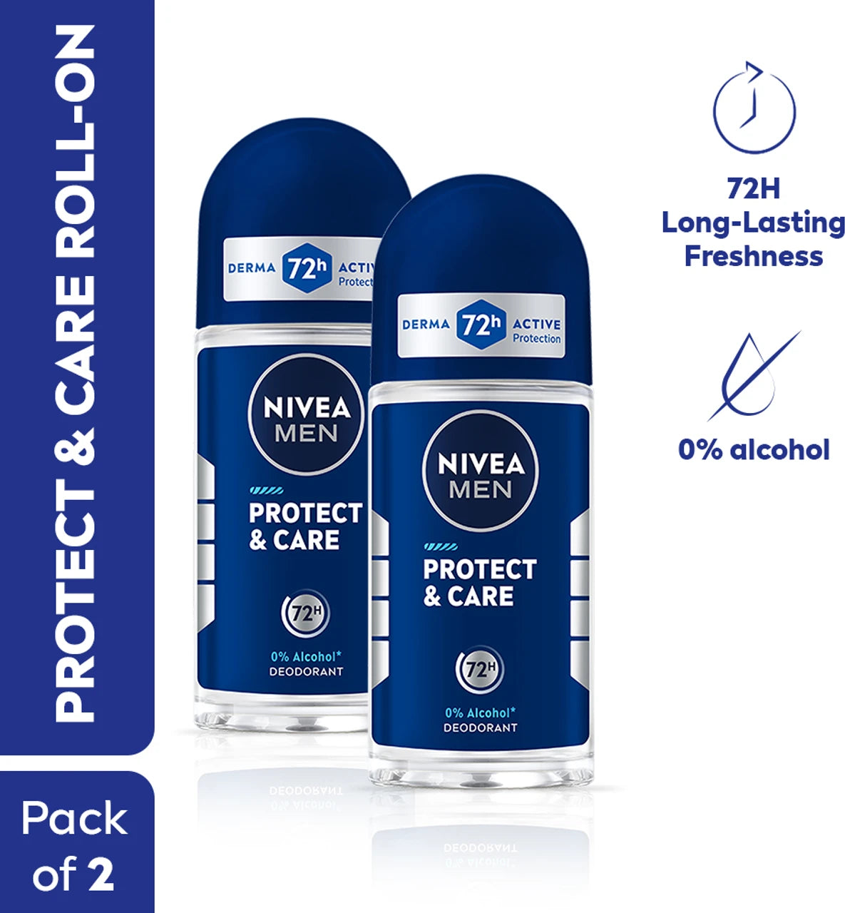 Nivea Men Protect & Care Combo, Antibacterial 72h Protection, Long Lasting Freshness Deodorant Roll-on  -  For Men (100 ml, Pack of 2)
