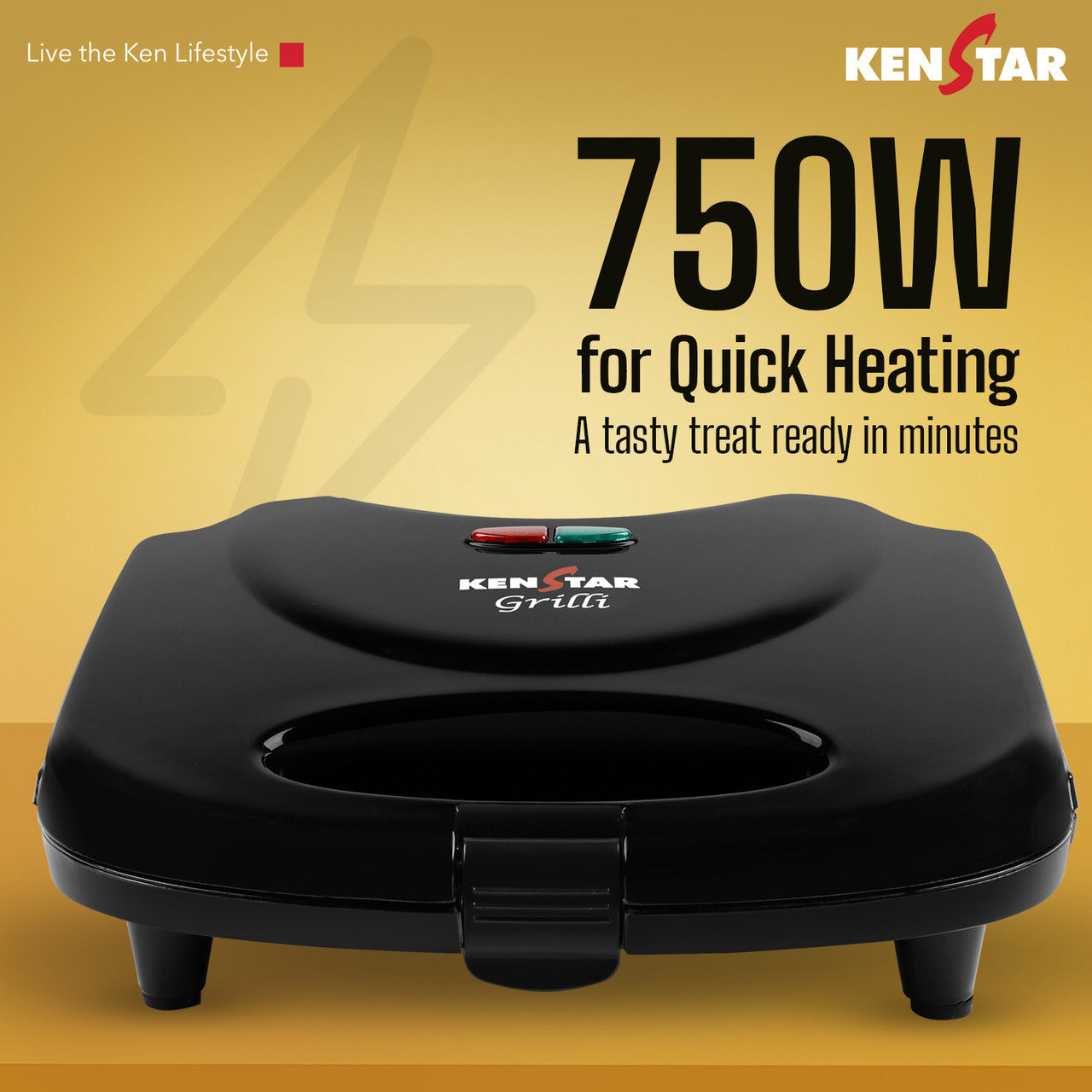 Kenstar KTG02KGPR1-DBH / KTG02KGPR1-DAR / KTG02KGPR0-DBM Grill Sandwich Maker (Black)