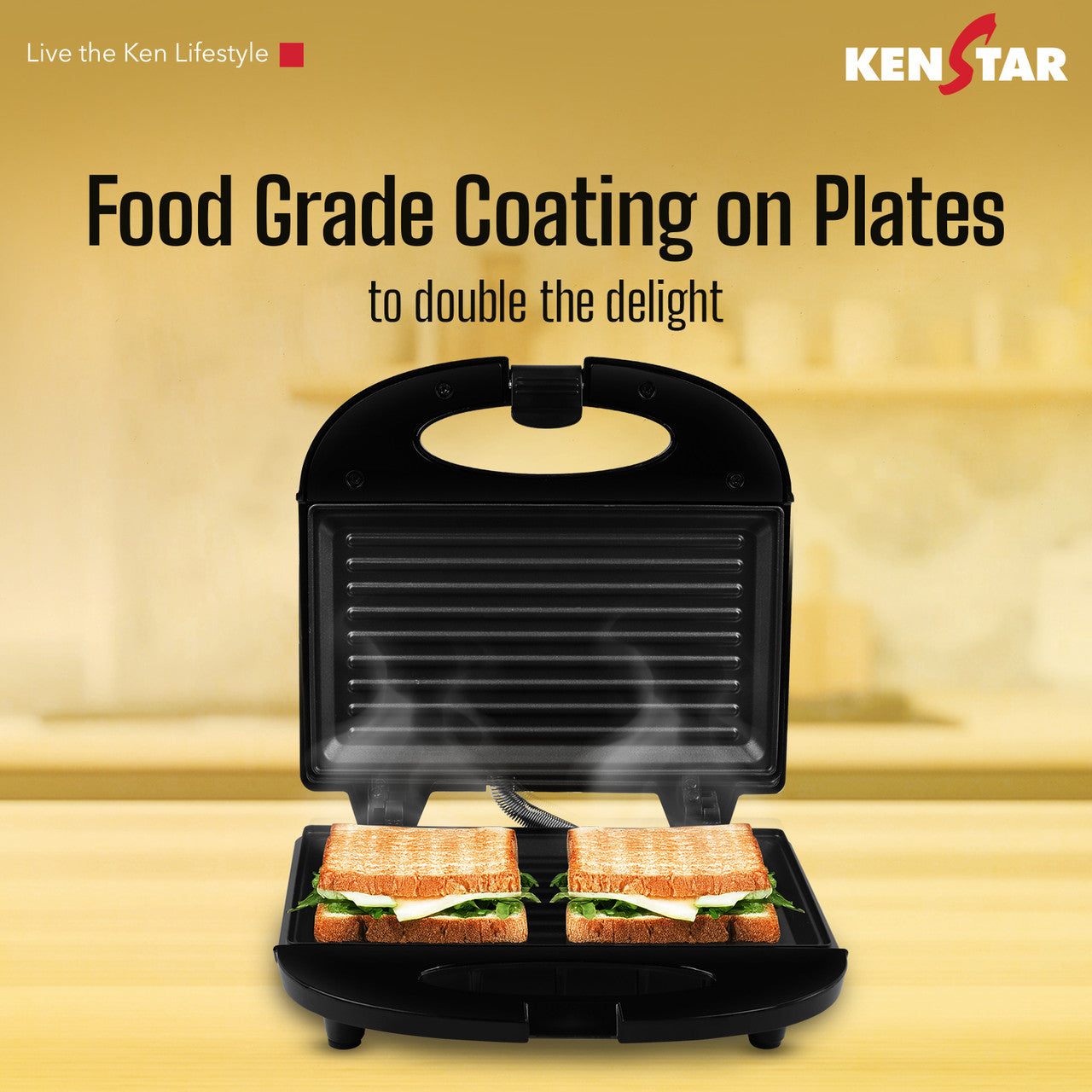 Kenstar KTG02KGPR1-DBH / KTG02KGPR1-DAR / KTG02KGPR0-DBM Grill Sandwich Maker (Black)