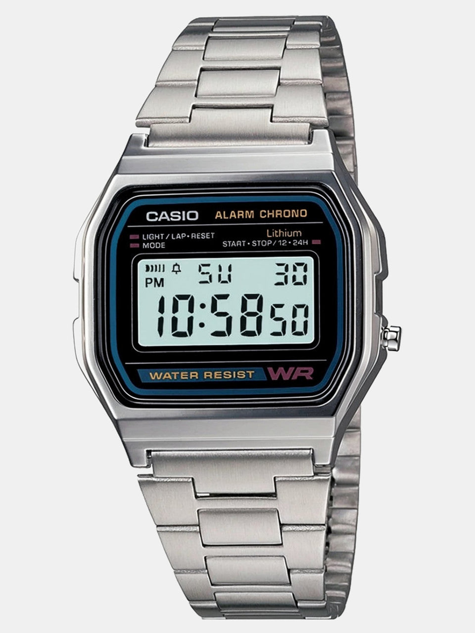 CASIO Vintage A158WA-1DF Black Dial Silver Stainless Steel Band Digital Watch  - For Men & Women D011
