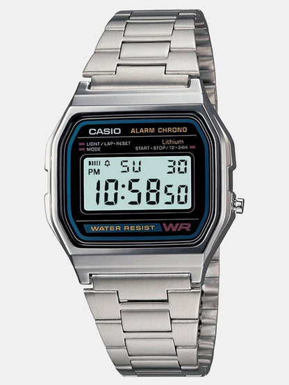 CASIO Vintage A158WA-1DF Black Dial Silver Stainless Steel Band Digital Watch  - For Men & Women D011