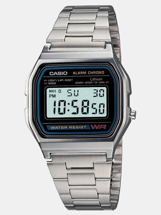 CASIO Vintage A158WA-1DF Black Dial Silver Stainless Steel Band Digital Watch  - For Men & Women D011