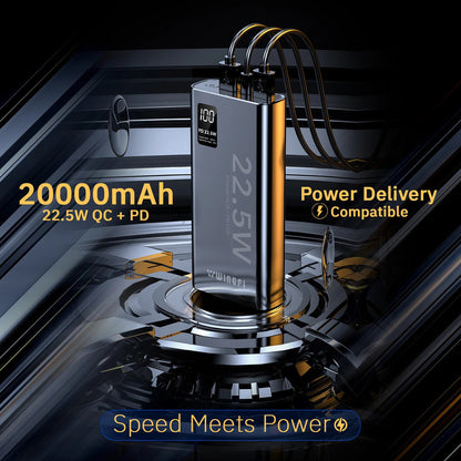 WINgFI 20000 mAh 22.5 W Compact Power Bank (Black, Lithium Polymer, Quick Charge 4.0, Power Delivery 3.0 for Mobile)