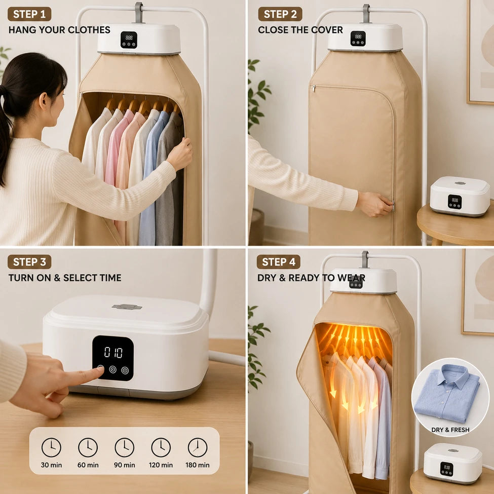 IMPORTED Foldable Electric Clothes Dryer & Warmer Rack Portable Quick Drying Solution with Smart Timer & Auto-Off Safety for Monsoon/Apartments
