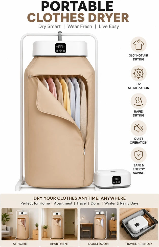 IMPORTED Foldable Electric Clothes Dryer & Warmer Rack Portable Quick Drying Solution with Smart Timer & Auto-Off Safety for Monsoon/Apartments