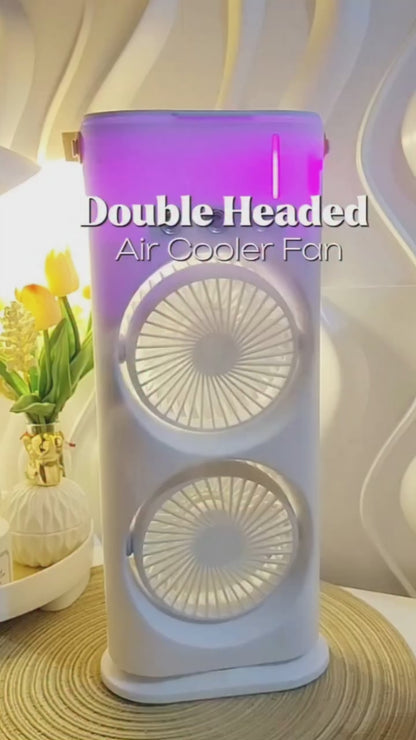 Double Fan Mini Cooler, 2026 USB Rechargeable Air Cooler with LED, Remote & 280ml Tank, 3-Speed Quiet Dual Spray Fan for Home, Office, Energy Saving, Heatstroke Prevention