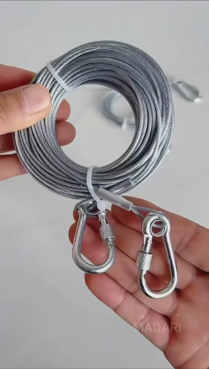 Heavy steel clothes Drying rope 10 meter with Hooks-Duty Clothes Drying Rope with Hooks – 10 Meter Strong Silver Clothesline for Balcony, Camping, Dorm & Travel, Durable Laundry Line for Clothes, Towels & Outdoor Gear