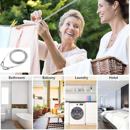 Heavy steel clothes Drying rope 10 meter with Hooks-Duty Clothes Drying Rope with Hooks – 10 Meter Strong Silver Clothesline for Balcony, Camping, Dorm & Travel, Durable Laundry Line for Clothes, Towels & Outdoor Gear