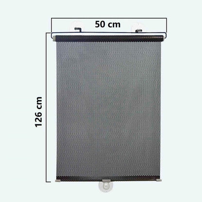 Suction Cup Roller Blind for Windows - Black Mesh UV Sunshade Curtain with Retractable Roll Up Design, Portable Blackout Window Blind for Home, Office, Balcony Privacy Shade