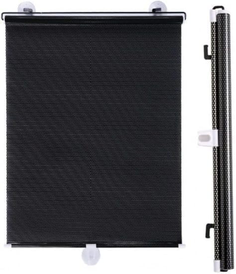 Suction Cup Roller Blind for Windows - Black Mesh UV Sunshade Curtain with Retractable Roll Up Design, Portable Blackout Window Blind for Home, Office, Balcony Privacy Shade