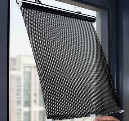 Suction Cup Roller Blind for Windows - Black Mesh UV Sunshade Curtain with Retractable Roll Up Design, Portable Blackout Window Blind for Home, Office, Balcony Privacy Shade